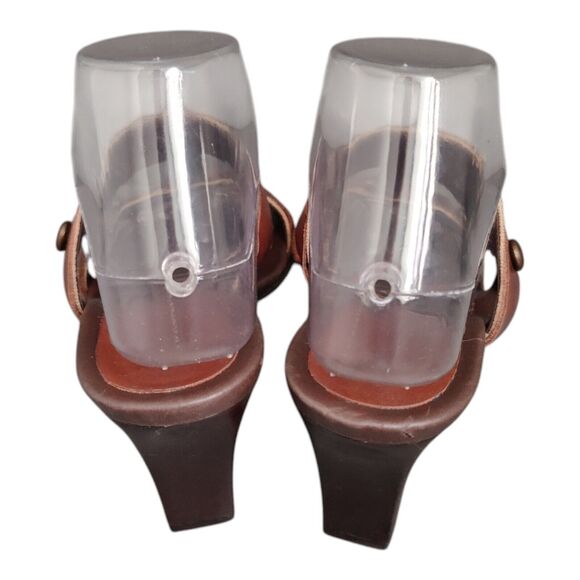 Etienne Aigner Diablo Slip On Sandals Brown Leather Heels Open Toe Stud Size 7M - Picture 5 of 15